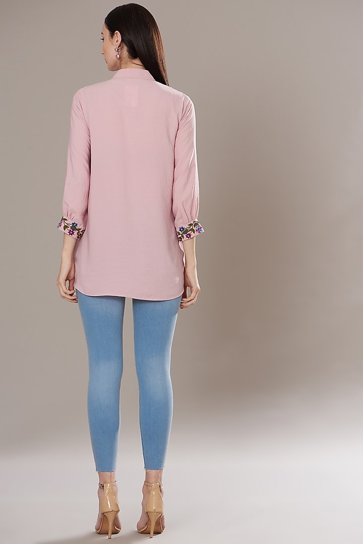 Light Pink Crepe Cotton Embroidered Top by Isha Singhal at Pernia's Pop Up Shop