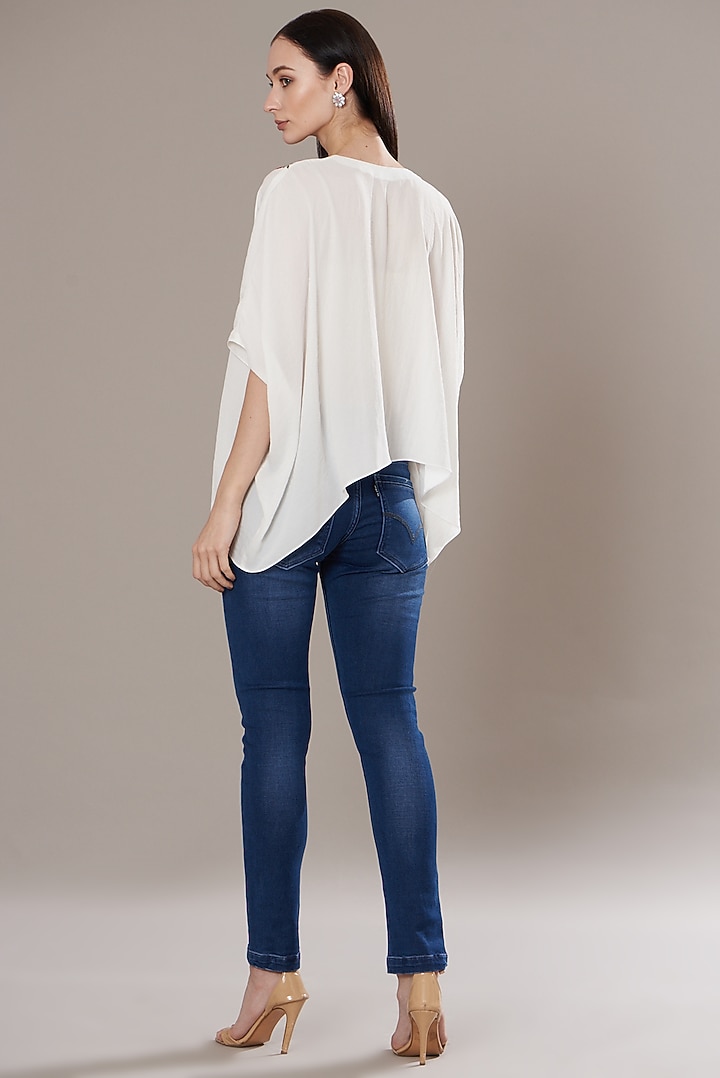 White Georgette Embroidered Kaftan Top by Isha Singhal at Pernia's Pop Up Shop