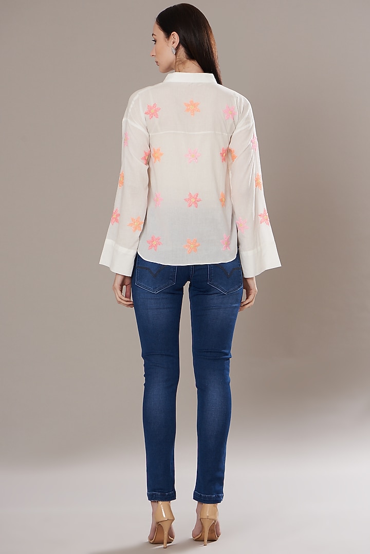 White Cotton Embellished Shirt by Isha Singhal at Pernia's Pop Up Shop