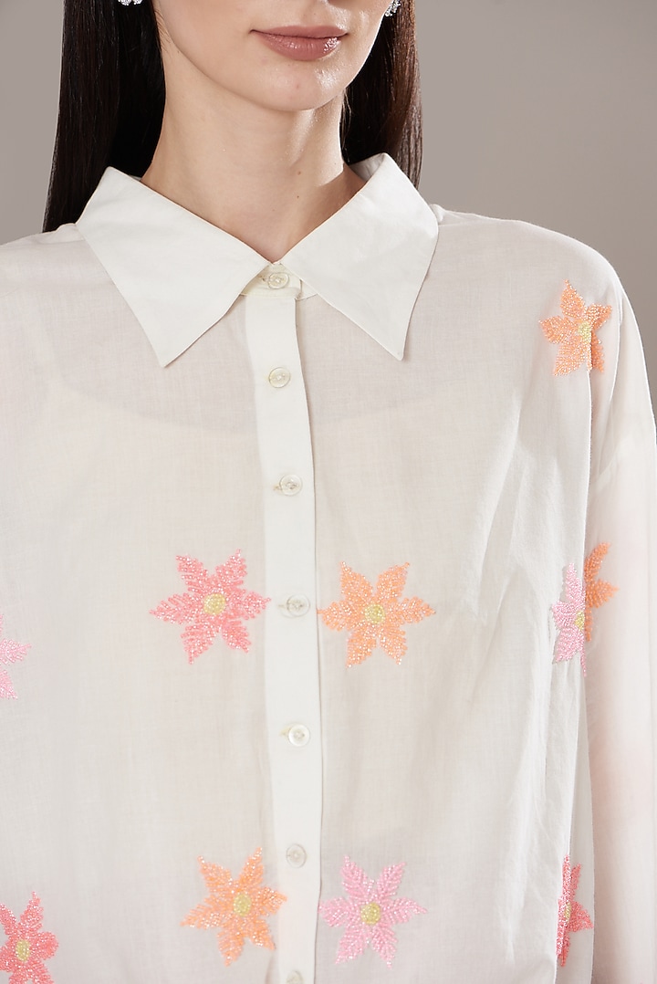 White Cotton Embellished Shirt by Isha Singhal at Pernia's Pop Up Shop