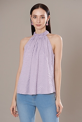 Purple Georgette Embellished Top by Isha Singhal