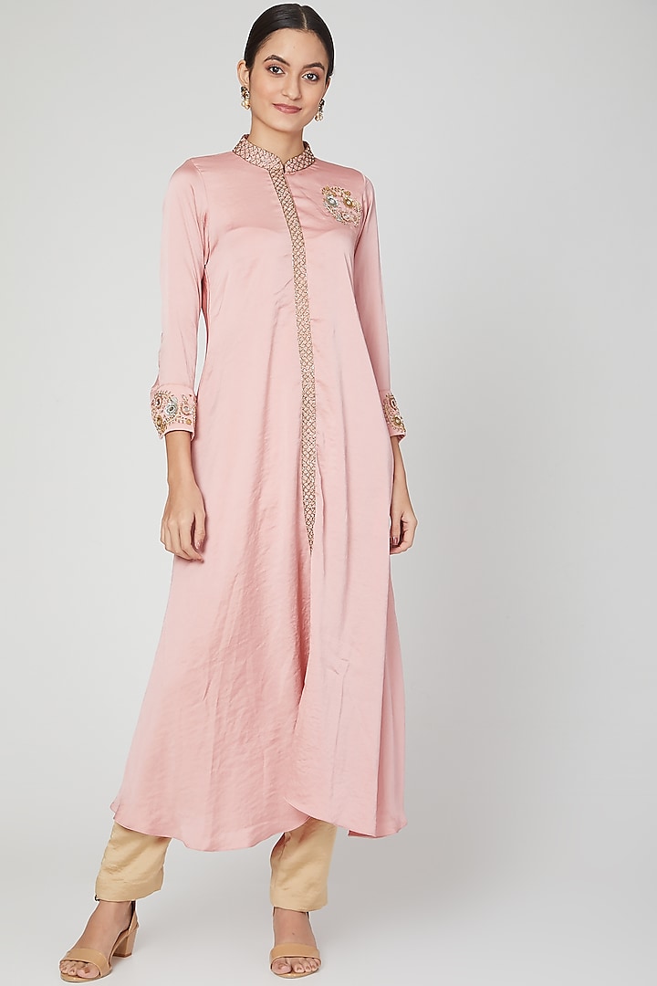 Blush Pink Crepe Hand Embroidered Tunic Set by Isha Singhal