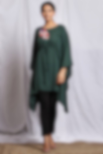 Forest Green Hand Embroidered Kaftan Tunic by Isha Singhal