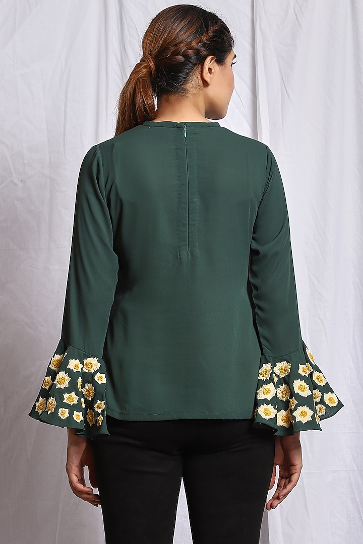 Forest Green Hand Embroidered Top by Isha Singhal at Pernia's Pop Up Shop
