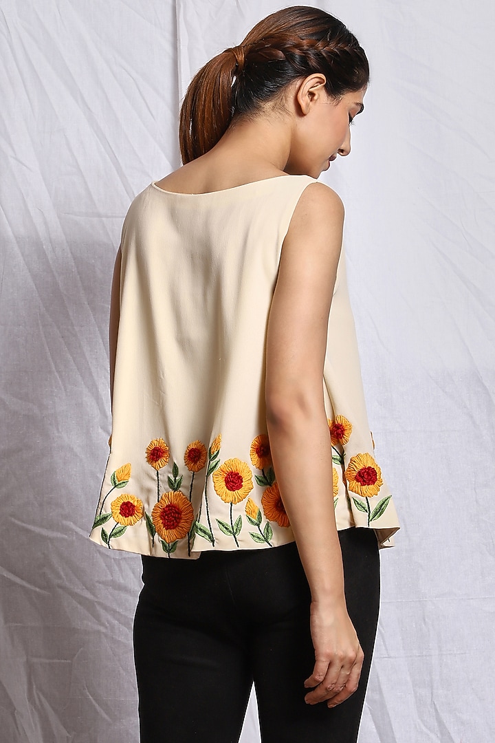 Cream Hand Embroidered Top by Isha Singhal at Pernia's Pop Up Shop