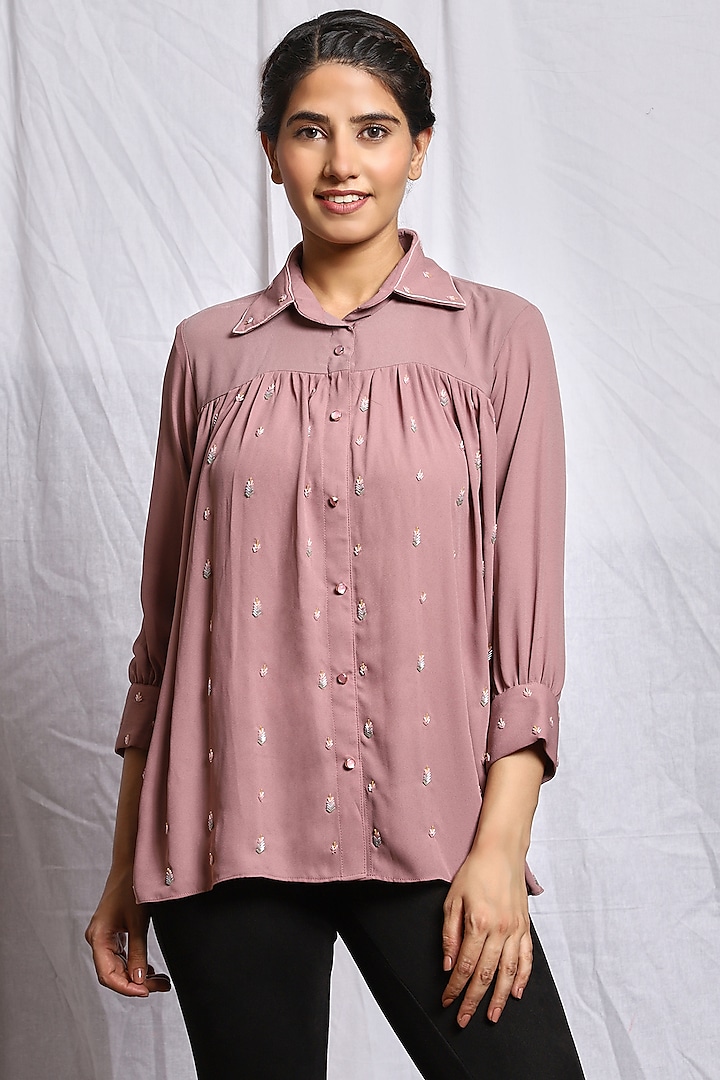 Faded Mauve Embroidered Shirt by Isha Singhal