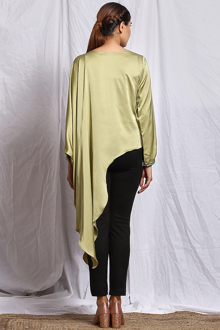 Greenish Beige Hand Embroidered Kaftan Top by Isha Singhal at Pernia's Pop Up Shop