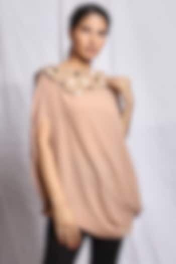 Caramel Peach Hand Embroidered Draped Top by Isha Singhal