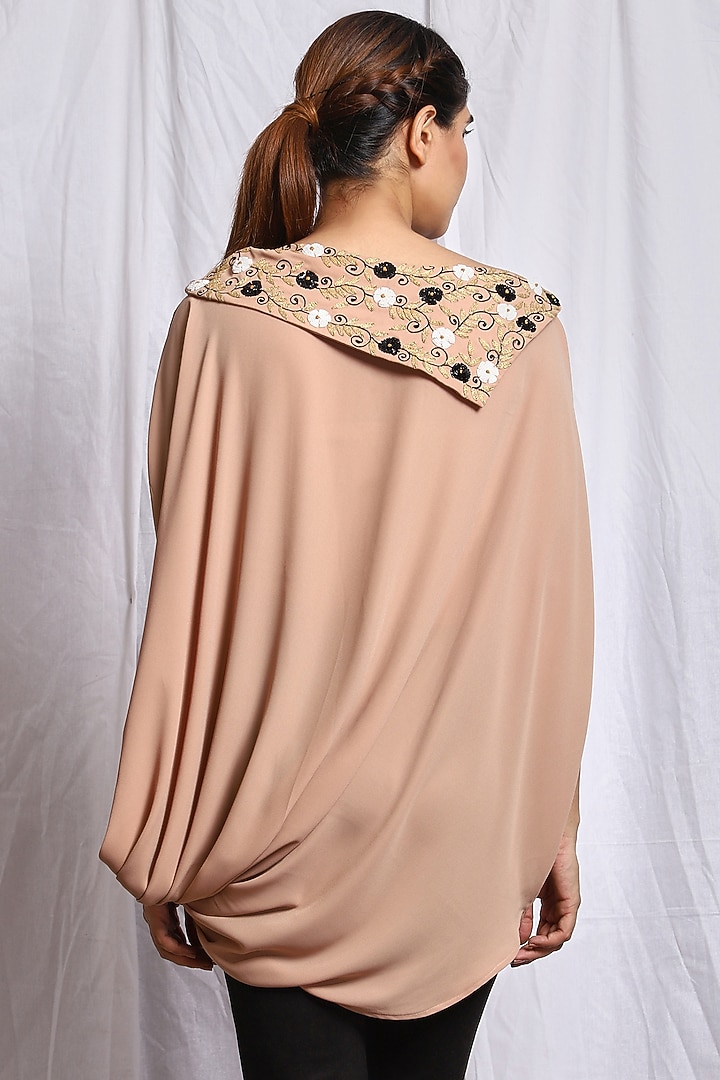 Caramel Peach Hand Embroidered Draped Top by Isha Singhal at Pernia's Pop Up Shop
