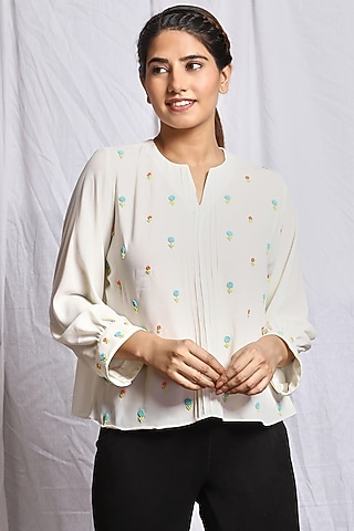 Off-White Hand Embroidered Top by Isha Singhal