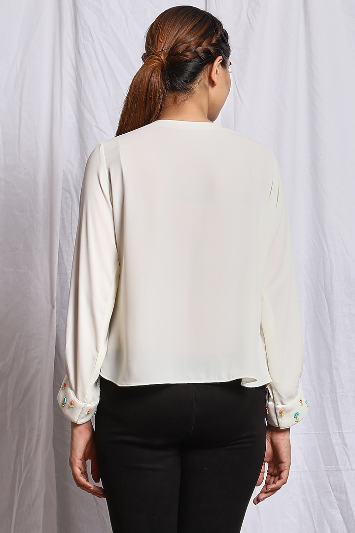 Off-White Hand Embroidered Top by Isha Singhal at Pernia's Pop Up Shop