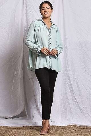 Aqua Blue Hand Embroidered Top by Isha Singhal
