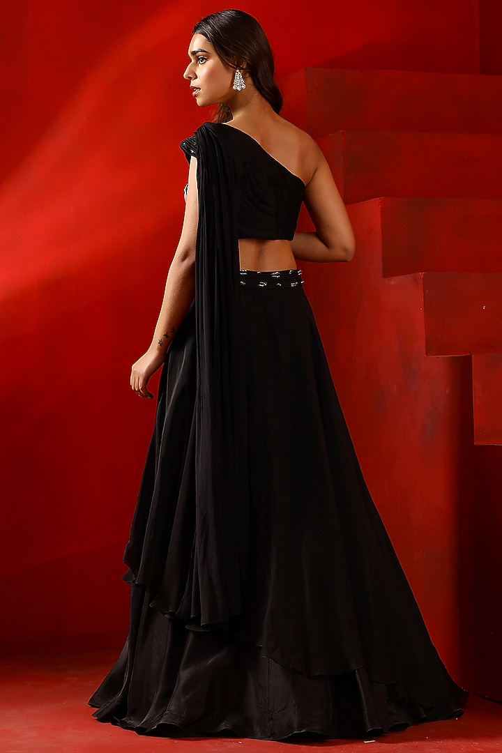 Black Organza & Silk Layered Wedding Lehenga Set by Isha Gupta Tayal at Pernia's Pop Up Shop