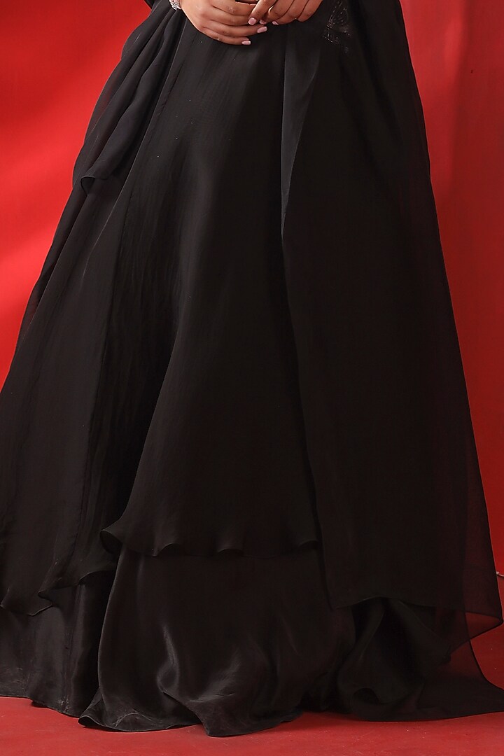 Black Net Printed & Zardosi Embroidered Jacket Set by Isha Gupta Tayal at Pernia's Pop Up Shop