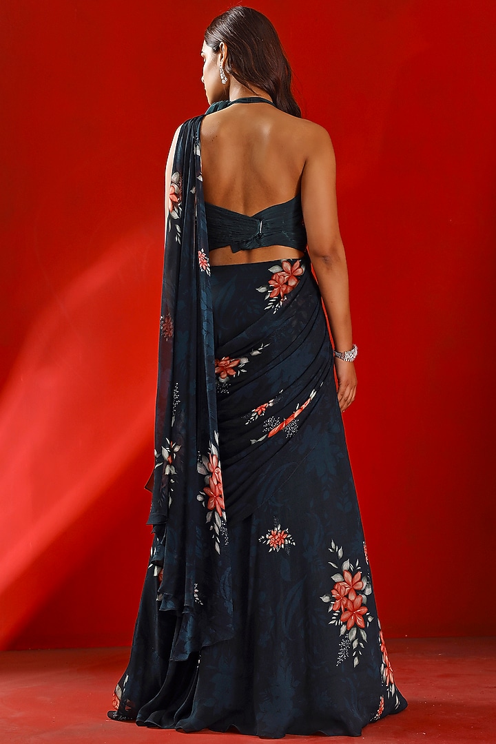 Midnight green drape concept saree set