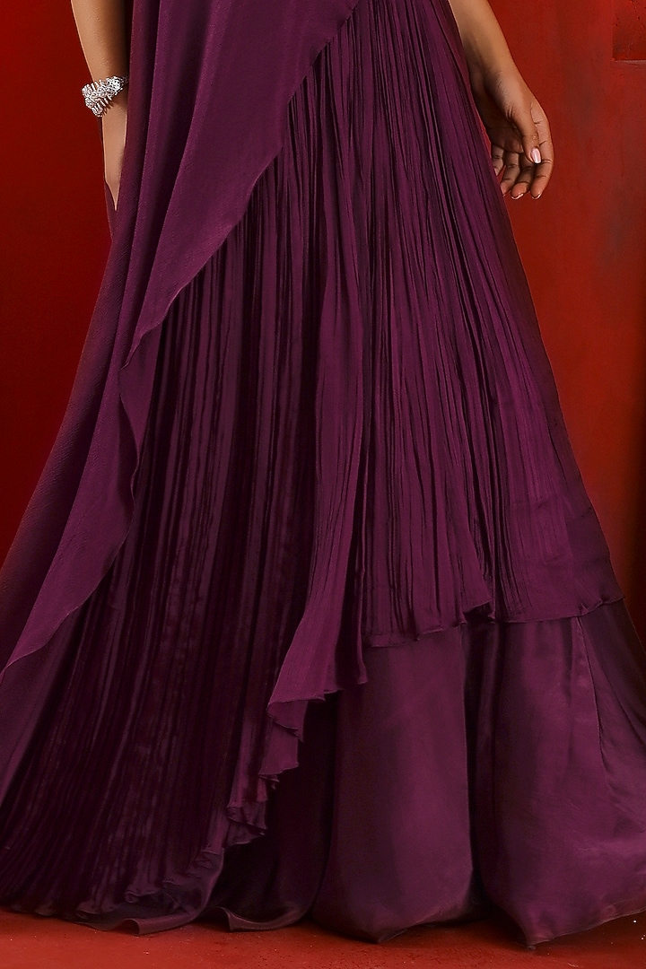 Mahogany Wine Chiffon Embellished Cape Set by Isha Gupta Tayal at Pernia's Pop Up Shop