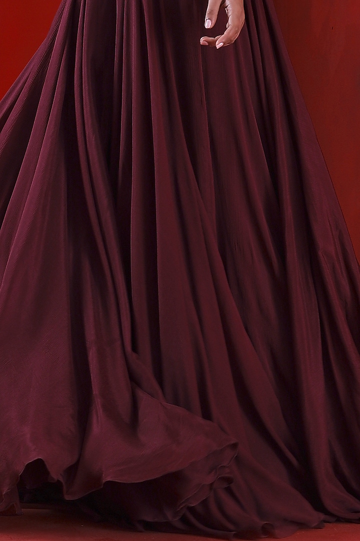 Mahogany Wine Chiffon & Net Embroidered Flared Engagement Gown by Isha Gupta Tayal at Pernia's Pop Up Shop