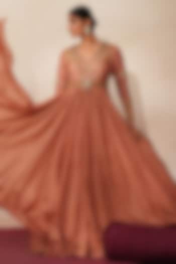 Metallic Mocha Silk Dori Embroidered Wedding Anarkali Set by Isha Gupta Tayal at Pernia's Pop Up Shop