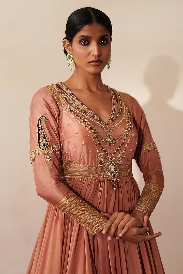 Metallic Mocha Silk Dori Embroidered Wedding Anarkali Set by Isha Gupta Tayal at Pernia's Pop Up Shop