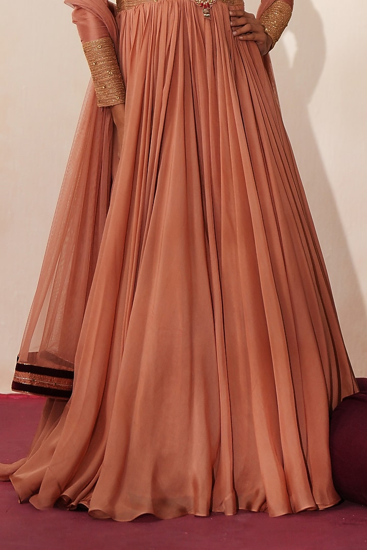 Metallic Mocha Silk Dori Embroidered Wedding Anarkali Set by Isha Gupta Tayal at Pernia's Pop Up Shop