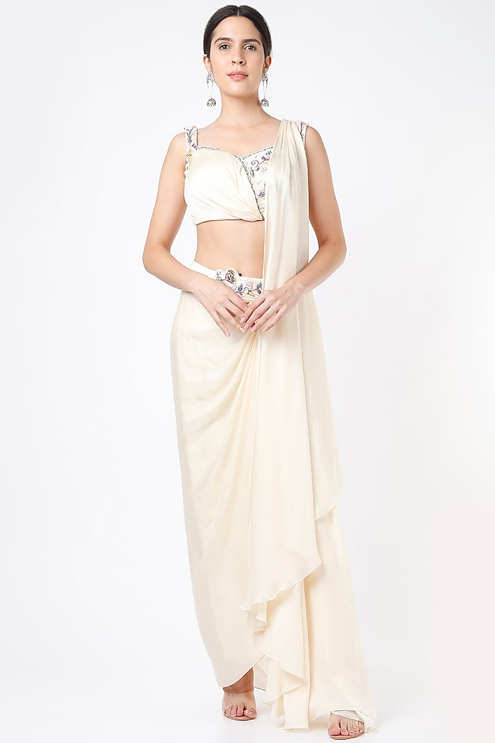 White Satin Silk Skirt Set by Isha Gupta Tayal