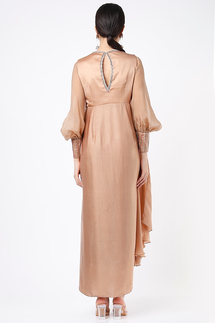 Champagne Embroidered Draped Gown by Isha Gupta Tayal at Pernia's Pop Up Shop