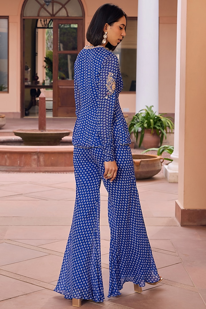 Blue Georgette Dori Embroidered Bandhani Party Wear Sharara Set by Isha Gupta Tayal at Pernia's Pop Up Shop