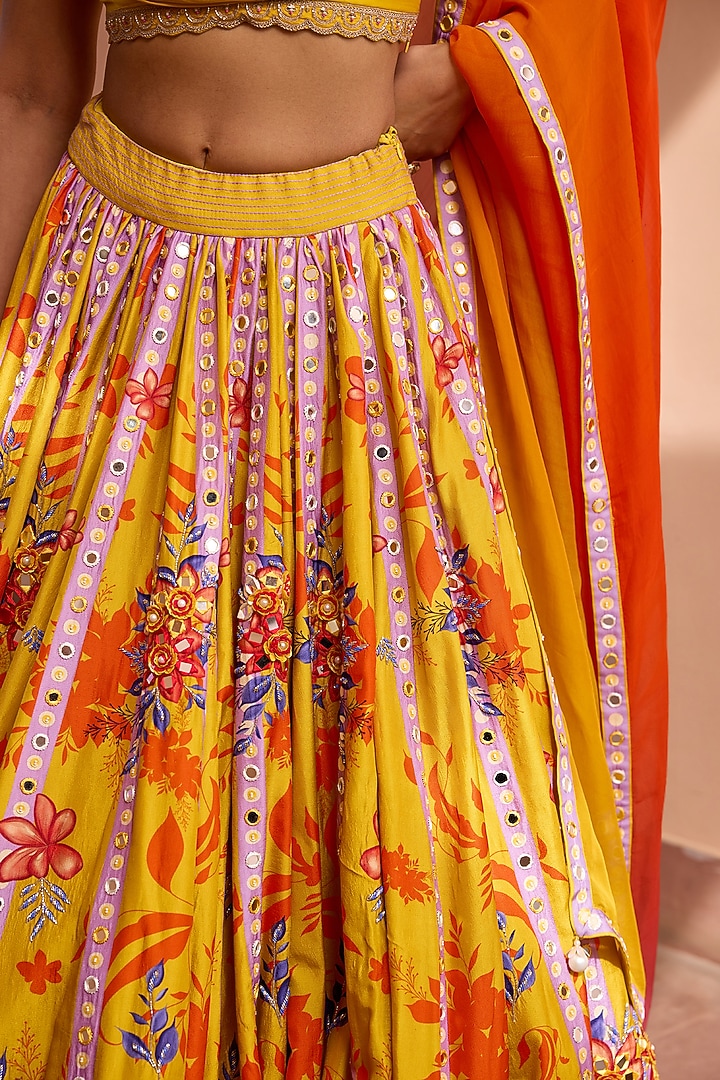 Yellow Silk Printed & 3D Embroidered Wedding Lehenga Set by Isha Gupta Tayal at Pernia's Pop Up Shop