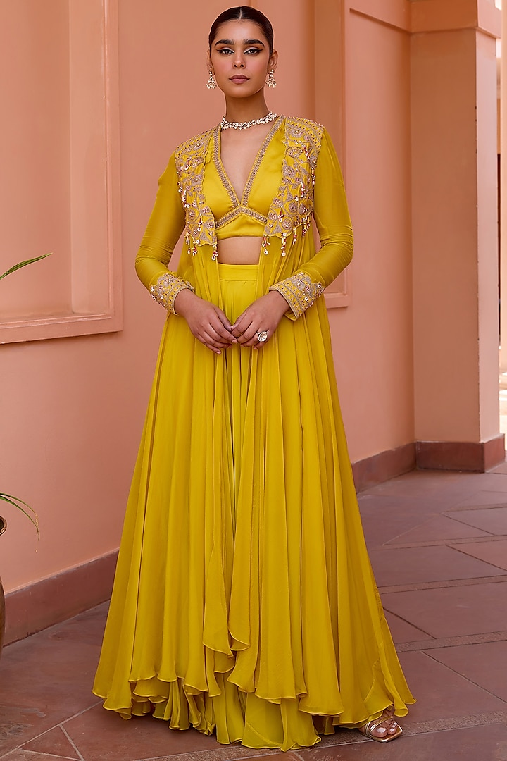 Yellow Organza Wedding Sharara Set by Isha Gupta Tayal at Pernia's Pop Up Shop