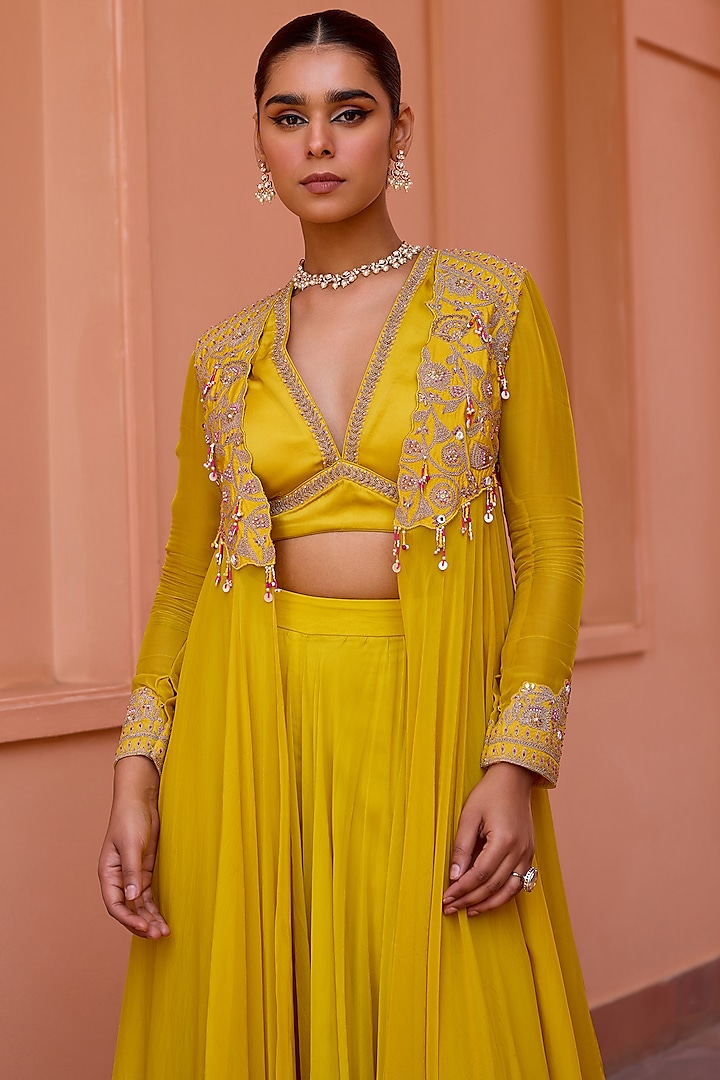 Yellow Organza Wedding Sharara Set by Isha Gupta Tayal at Pernia's Pop Up Shop