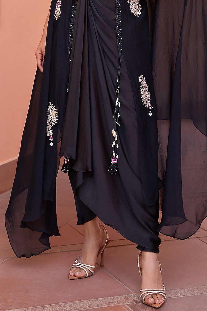 Black Organza Dori Embroidered Cape Set by Isha Gupta Tayal at Pernia's Pop Up Shop