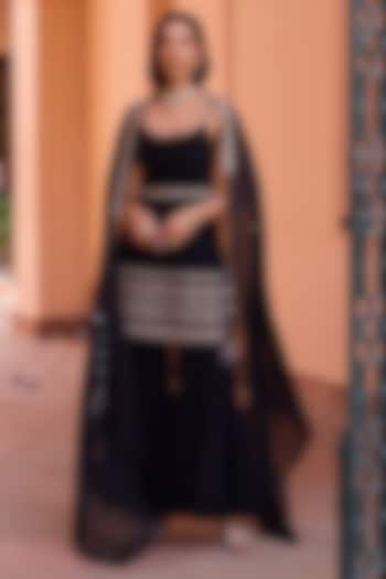 Black Georgette Sharara Set by Isha Gupta Tayal