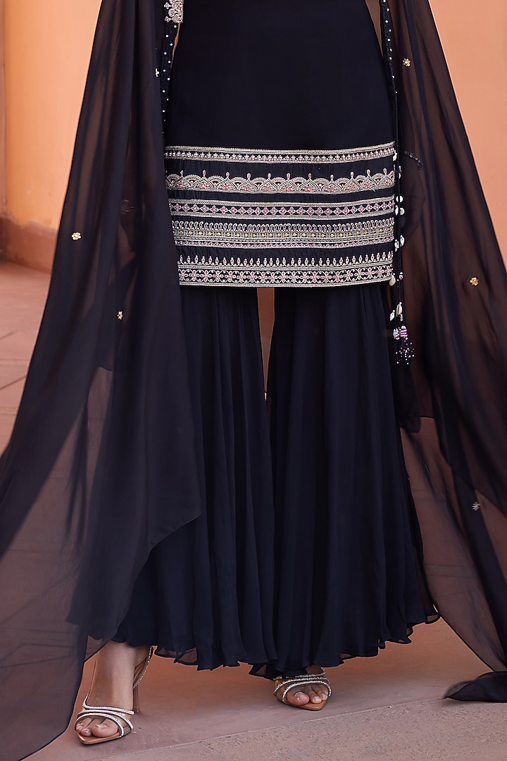 Black Georgette Wedding Sharara Set by Isha Gupta Tayal at Pernia's Pop Up Shop