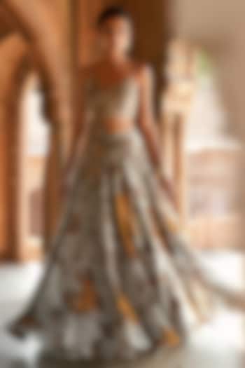 Grey Organza Floral Printed Wedding Lehenga Set by Isha Gupta Tayal at Pernia's Pop Up Shop