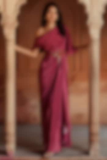 Pink Crepe Printed One-Shoulder Draped Vacation Dress by Isha Gupta Tayal at Pernia's Pop Up Shop