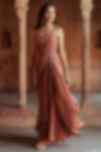 Mocha-Tone Crepe Printed One-Shoulder Draped Vacation Dress by Isha Gupta Tayal at Pernia's Pop Up Shop