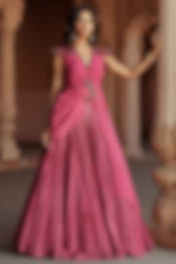 Pink Chanderi Silk Printed Wedding Lehenga Set by Isha Gupta Tayal at Pernia's Pop Up Shop