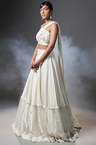 Shell White Embroidered Lehenga Set by Isha Gupta Tayal
