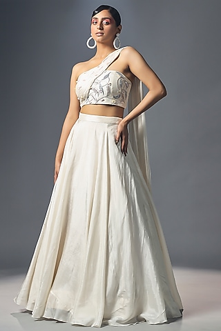 Shell White Silk Lehenga Set by Isha Gupta Tayal