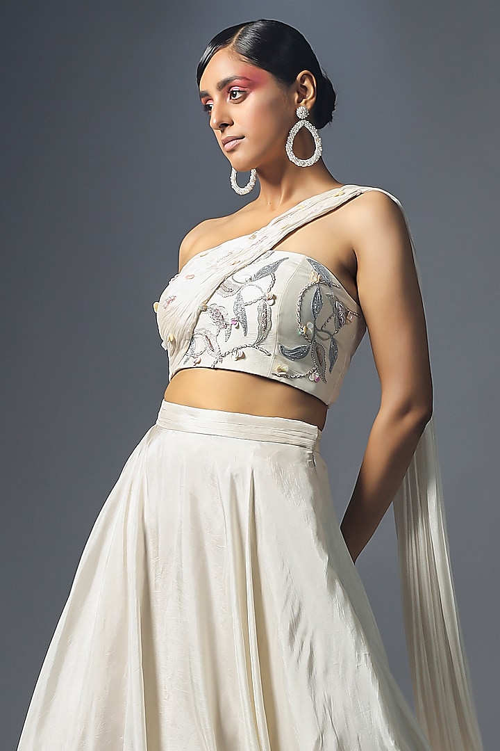 Shell White Silk Wedding Lehenga Set by Isha Gupta Tayal at Pernia's Pop Up Shop