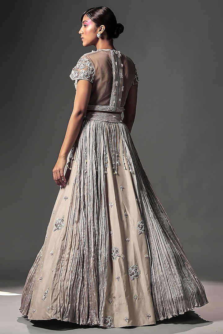 Beige Grey Embroidered Wedding Lehenga Set by Isha Gupta Tayal at Pernia's Pop Up Shop