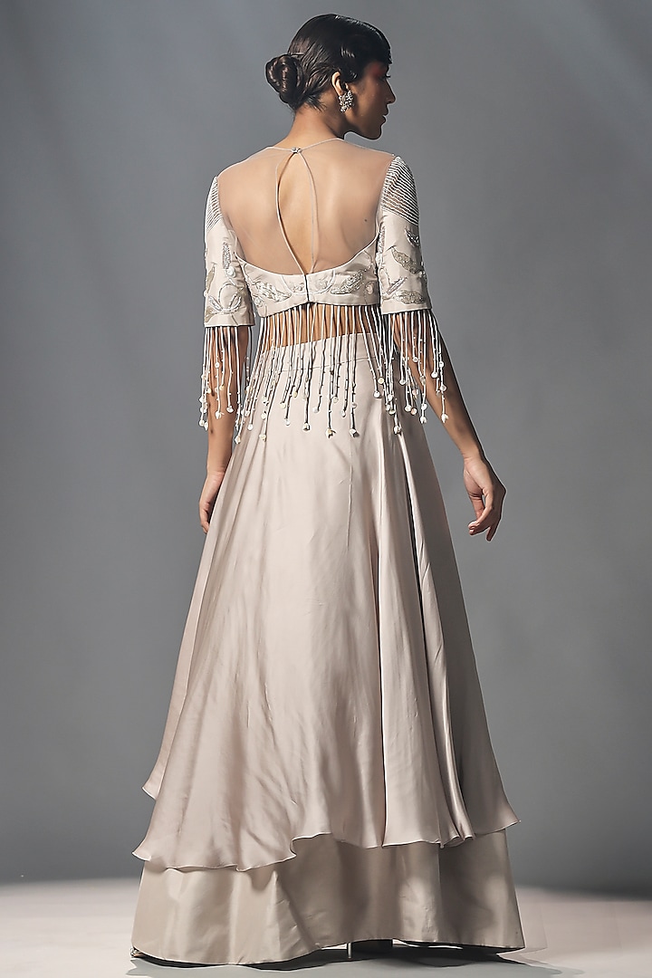 Beige Grey Organza Skirt Set by Isha Gupta Tayal at Pernia's Pop Up Shop
