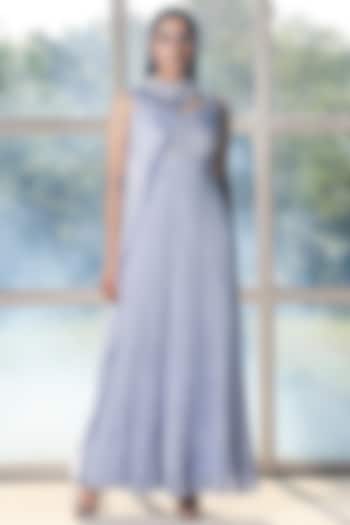 Periwinkle Embroidered Gown With Cape by Isha Gupta Tayal