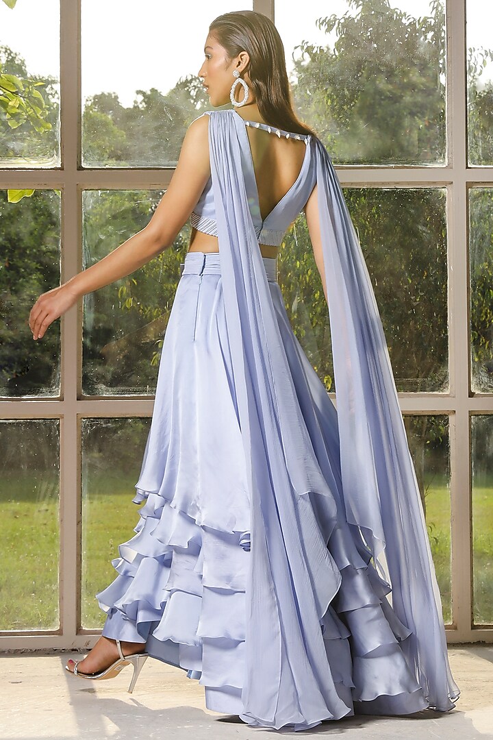 Periwinkle Chiffon Layered
Skirt Set by Isha Gupta Tayal at Pernia's Pop Up Shop