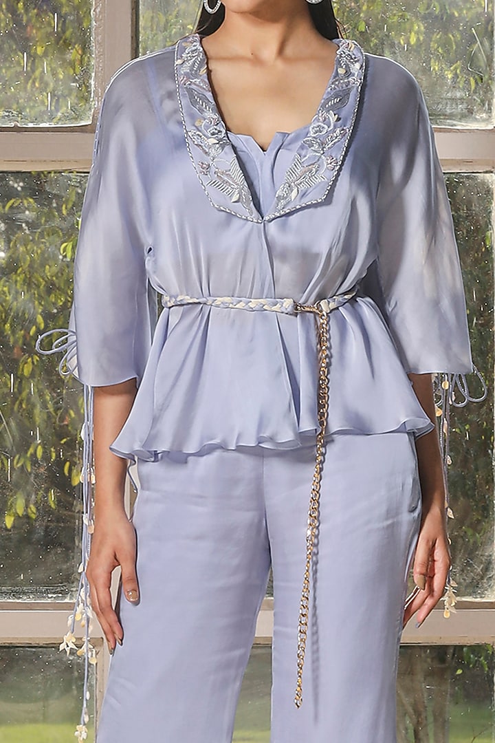 Periwinkle Organza Silk Co-Ord Set by Isha Gupta Tayal at Pernia's Pop Up Shop
