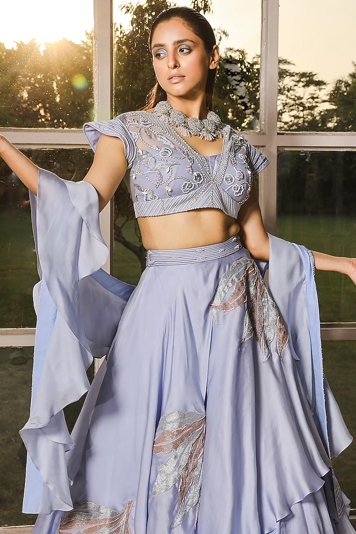 Periwinkle Embroidered Wedding Lehenga Set by Isha Gupta Tayal at Pernia's Pop Up Shop