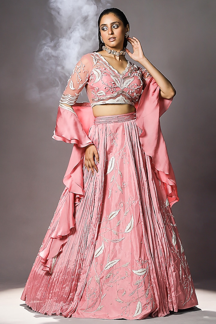 Cashmere Pink Embroidered Lehenga Set by Isha Gupta Tayal