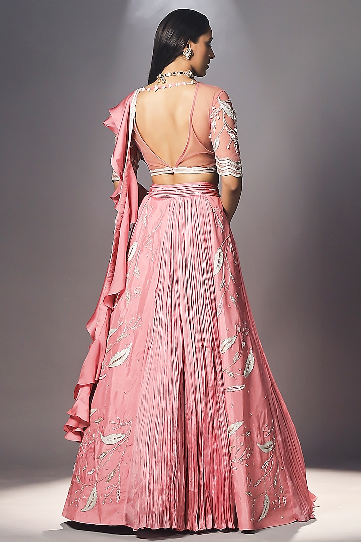 Cashmere Pink Embroidered Wedding Lehenga Set by Isha Gupta Tayal at Pernia's Pop Up Shop