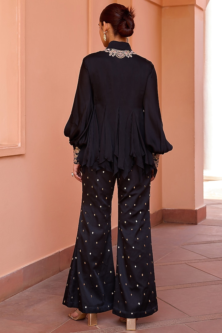 Black Satin Organza Dori Embroidered Top With Bustier by Isha Gupta Tayal at Pernia's Pop Up Shop