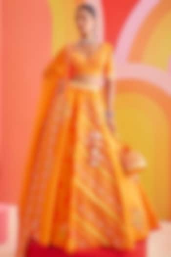 Orange Silk Embroidered Wedding Lehenga Set by Isha Gupta Tayal at Pernia's Pop Up Shop